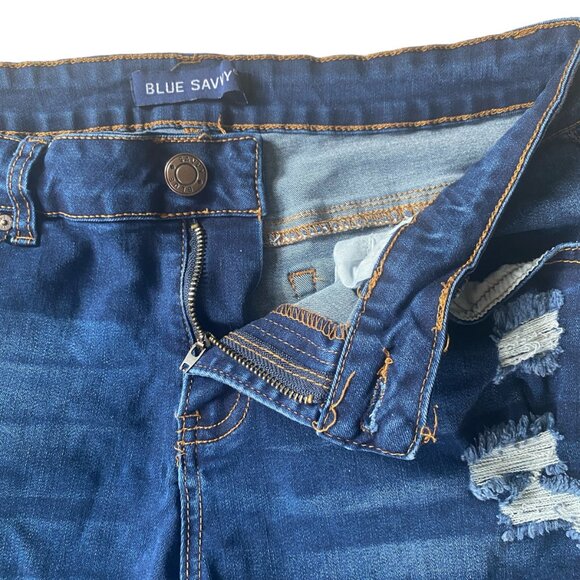 Blue Savvy women's 14 dark wash blue cuffed ripped button zip stretchy shorts - Picture 3 of 6